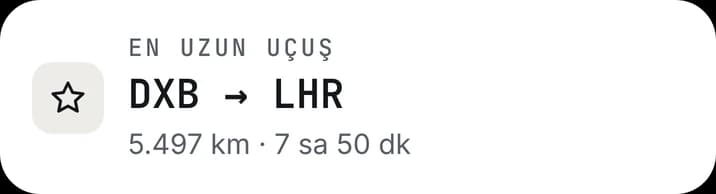 En uzun uçuş kartı: DXB → LHR.