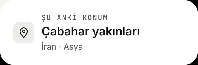 Şu anki konum: Çabahar yakınları, İran, Asya.
