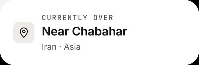 Currently over: near Chabahar, Iran, Asia.